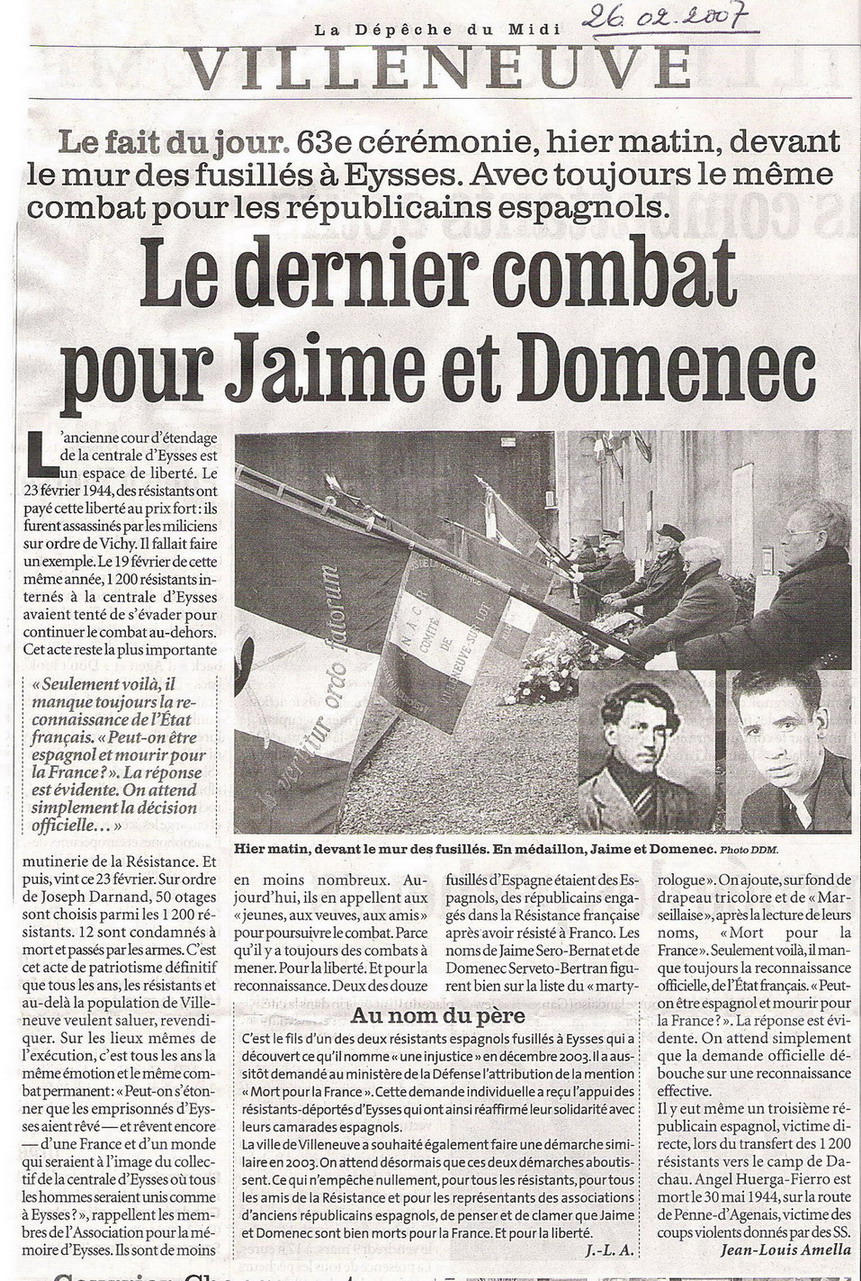 Article de la D&eacute;p&ecirc;che du Midi, 26/02/2007